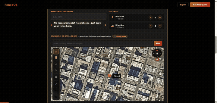 Demo of tracing a fence line on the satellite map